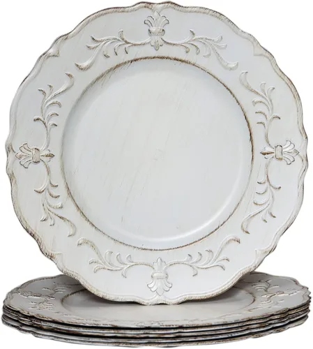 Miniatura 9 de Spsyrine Plato de carga azul real antiguo, cargadores de plástico en relieve de 13 pulgadas para cena, juego de 6 elegantes decoraciones para bodas