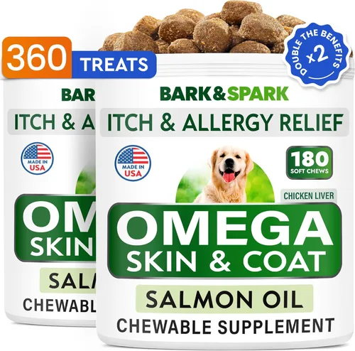 Miniatura 12 de BARK&SPARK Omega 3 para perros - 180 golosinas de aceite de pescado para la muda de pelo de perro, alergia cutánea, alivio de la picazón