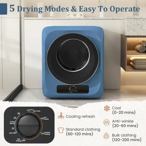 Miniatura 2 de Auertech Secadora de ropa portátil de 1.5 pies cúbicos, secadora eléctrica de carga frontal de 850 W con tambor de acero inoxidable, perilla