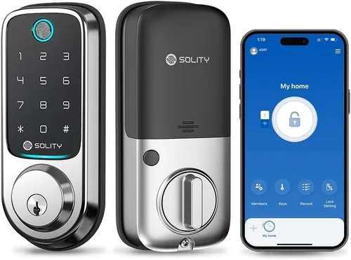 Miniatura 11 de Solity Cerradura digital inteligente sin concentrador, entrada sin llave 5 en 1, huella digital, Wi-Fi, control remoto, teclado de pantalla táctil