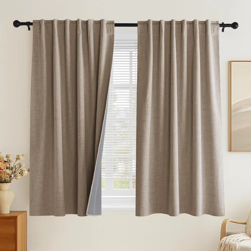 Miniatura 12 de PONY DANCE Cortinas de lino 100% opacas de 63 pulgadas de largo para dormitorio, sala de estar, oscurecimiento completo, bolsillo para barra