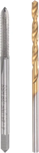 Miniatura 14 de uxcell 4-40 UNC Straight Flute Thread Tap y 0.091 in Twist Drill Broca Set, titanio plateado 6542 Acero de alta velocidad Brocas de perforación