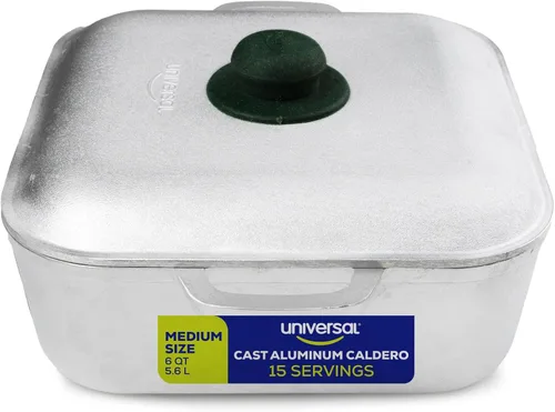Universal Caldero cuadrado (6 cuartos de galón – 15 tazas) – Olla de cocina de aluminio fundido con tapa, apta para horno holandés para arroz,