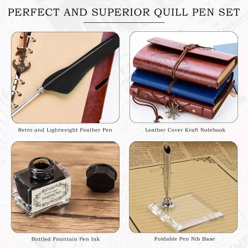 Miniatura 3 de GCCL Juego de Pluma y Tinta, Juego de Plumas de Caligrafía de Pluma Antigua para Mojar, incluye Pluma de Pluma, 5 Plumillas de Repuesto, Base