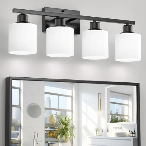 Miniatura 9 de Luces de baño negras sobre espejo, lámpara de tocador antioxidante para baño, lámpara de pared moderna de 3 luces para sala de estar, base E26