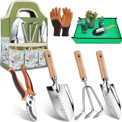 Kynup Herramientas de jardinería, juego de herramientas de jardín con paleta de jardín, pala de jardín de mano, artículos esenciales de jardinería,