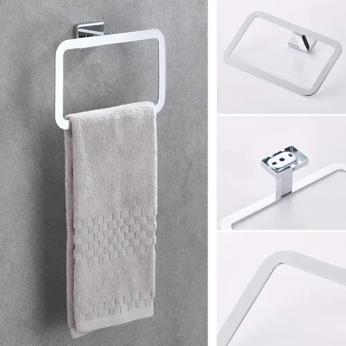 Miniatura 4 de Juego de accesorios de baño de 4 piezas, juego de toalleros de acero inoxidable cromado montado en la pared, incluye toallero de 16 pulgadas, anillo