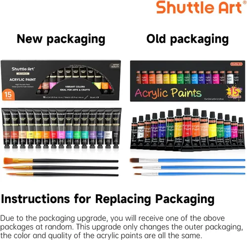 Miniatura 9 de Shuttle Art Juego de pintura acrílica, tubos de 15 x 0.4 fl oz, calidad de artista, pigmentos ricos no tóxicos, colores perfectos para niños