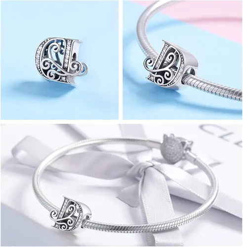 Miniatura 2 de Lorrifal Solid 925 Sterling Silver Letter Initial A-Z Charm Pandora European Bracelet Necklace Women Girl Jewelry Gift