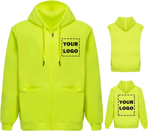 Miniatura 12 de Hi Vis - Sudadera de seguridad con capucha y manga extraíble, forro polar de alta visibilidad, chaqueta de trabajo Negro - Estilo 4