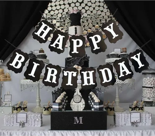 Miniatura 4 de Cartel grande negro de feliz cumpleaños, letrero de feliz cumpleaños para niños, niñas, mujeres, hombres, decoraciones de fiesta
