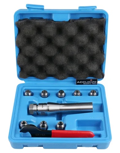 Miniatura 2 de Accusize Industrial Tools R8 Shank Plus 8 Pcs Sistema de Collet Er16, 3/32" - 3/8", 1 Llave en una Caja Ajustada, 0223-0944 3/32"-3/8", Alloy
