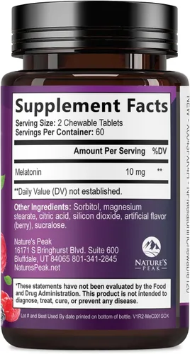 Miniatura 10 de Suplementos de apoyo para dormir de melatonina – Melatonina de disolución rápida de 10 mg por porción para adultos – Tabletas de melatonina