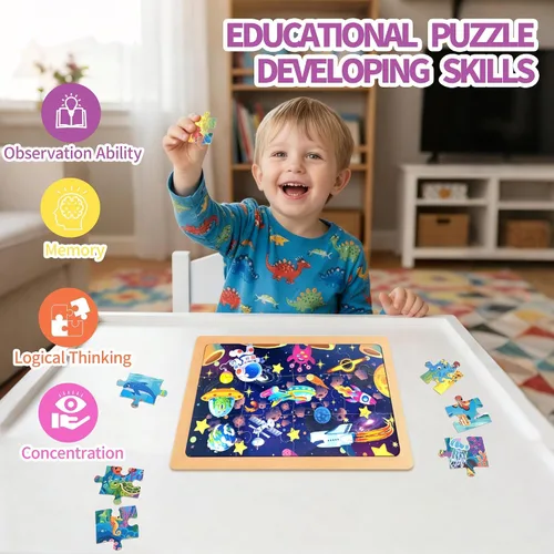 Miniatura 3 de Rompecabezas de madera para niños pequeños a partir de 3 años, rompecabezas de 12 piezas con vehículo de granja y océano para niños, 4 paquetes