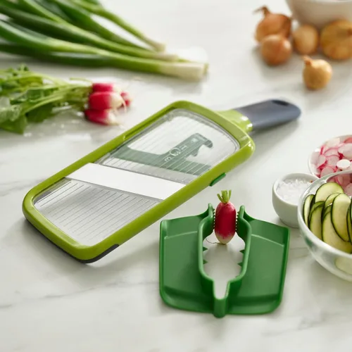 Miniatura 8 de Joseph Joseph Mandolina manual de agarre múltiple para cocina, rebanadora de frutas y verduras con agarre para alimentos y cuchillas ajustables