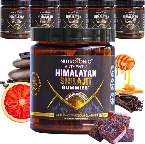Miniatura 10 de Gomitas orgánicas SHILAJIT de NutroTonic Sin azúcar de caña, endulzadas con miel de manuka orgánica Fórmula limpia Ácido fúlvico natural
