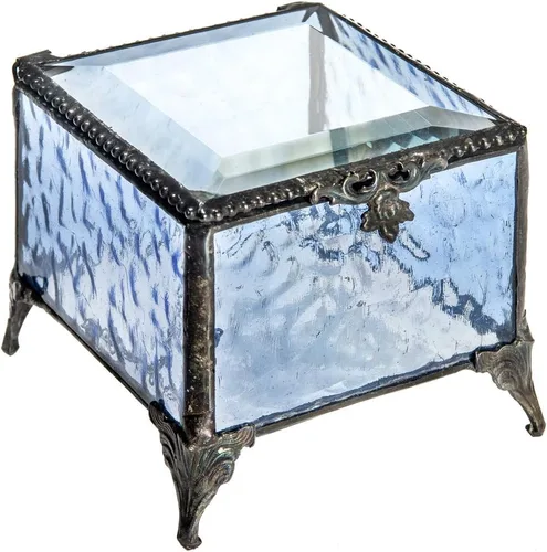 Caja de cristal azul decorativa para joyería con anillo de exhibición, pulsera, aretes, organizador de almacenamiento, regalo de recuerdo para mamá,