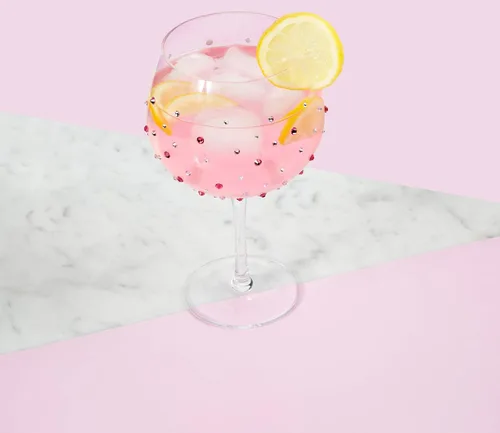 Miniatura 5 de Pavilion - Copa de vino con tallo de 24 onzas, piedras preciosas de cristal rosa, cristal de cumpleaños