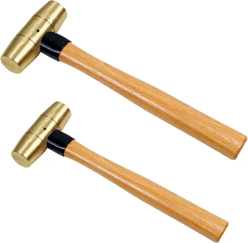 Miniatura 10 de WEDO Martillo de latón de 16 onzas, martillo de mazo de latón macizo con mango de fibra de vidrio, cabeza de doble cara, longitud de 12 pulgadas
