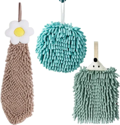 Paquete de 3 toallas de mano de felpilla de animales con lazo Haning, toallas de mano de flores para cocina y baño, toalla de baño de manos