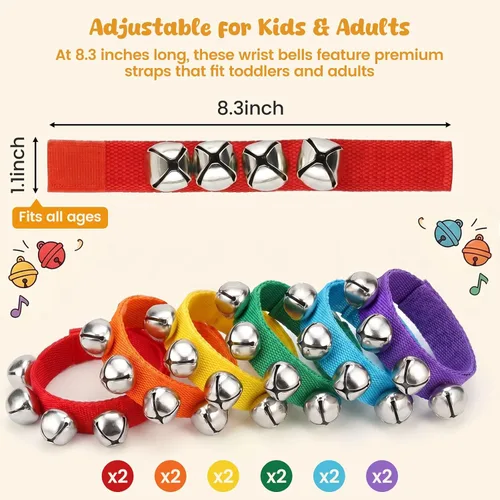 Miniatura 4 de POPLAY Jingle Bells, 12 unidades de instrumentos musicales para niños, campanas de tobillo para recuerdos de fiesta, bolsas de regalos