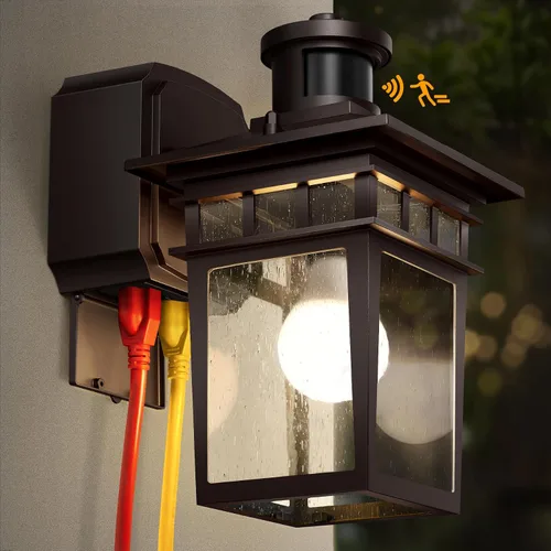 Miniatura 17 de Luces de Porche Exteriores con Sensor de Movimiento con Toma GFCI, 3 Modos de Luminaria Exterior del Anochecer al Amanecer, Luminaria de Iluminación