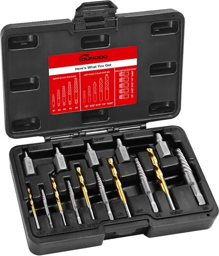 Juego de 15 extractores de tornillos, juego de extractores fáciles de sacar, broca de mano izquierda, extractor de cabeza hexagonal, kit de acero