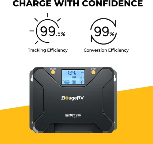 Miniatura 5 de BougeRV MPPT Controlador de carga solar de 30 A, con corte a baja temperatura, control de aplicación, LCD retroiluminado, regulador de panel solar