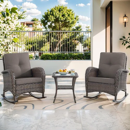 Miniatura 14 de Mecedora de Artfurniz para patio: Silla mecedora de mimbre para exteriores con cojín removible, con capacidad de peso de 300 libras, asiento Mimbre