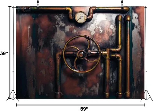 Miniatura 7 de BELECO Telón de fondo de fotografía Steampunk retro oxidado, de 5 x 3 pies, tubos de vapor de metal viejo, medidor de presión, fondo de máquina