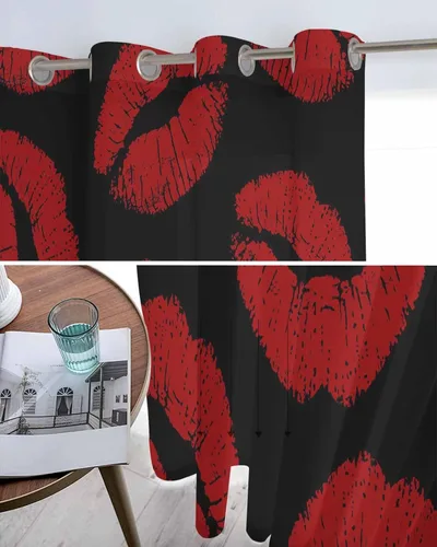 Miniatura 5 de Cortinas transparentes de 52 x 72 pulgadas de largo, con labios rojos y fondo negro, cortinas semitransparentes de gasa con ojales, para sala