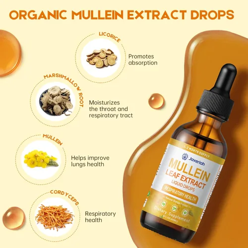 Miniatura 5 de Gotas de gordolobo para limpieza de pulmones - Cordyceps, raíz de malvavisco y extracto de raíz de regaliz, suplemento herbal respiratorio