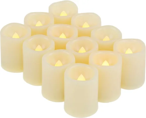 Candle Choice Paquete de 12 velas votivas LED sin llama, funciona con baterías, velas de mesa de plástico, decoración del hogar, bodas, fiestas,