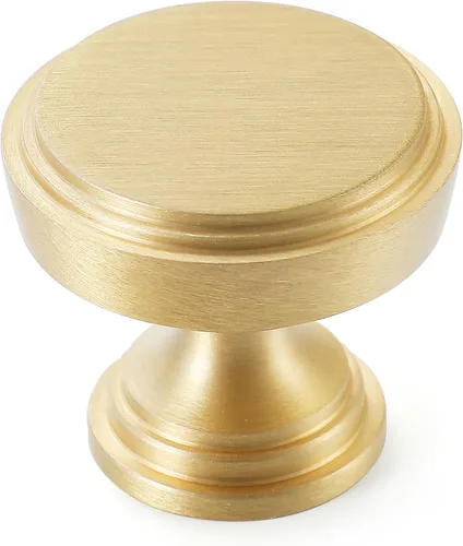Paquete de 5 pomos de latón macizo para gabinetes de cocina, pomos dorados modernos para tocador, tiradores de perillas de gabinete de escalón