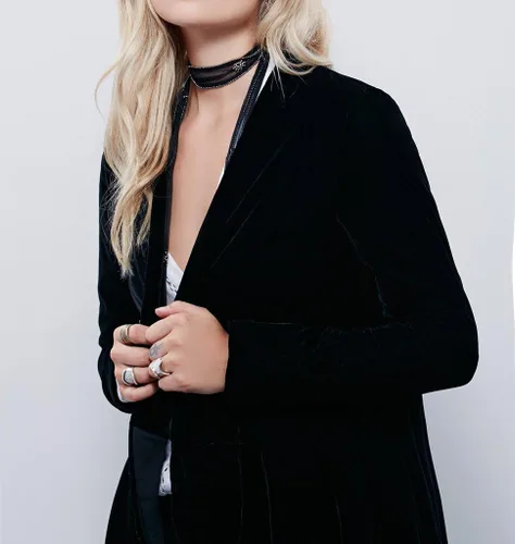 Miniatura 4 de R. Vivimos - Chaqueta con volados, asimétrica, larga, de terciopelo, informal, para mujer