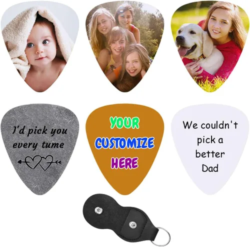 Púas de guitarra pesada personalizadas, nombre de texto, imagen, paquete de 6 con estuche para llavero, personalizado para añadir tu propio logotipo