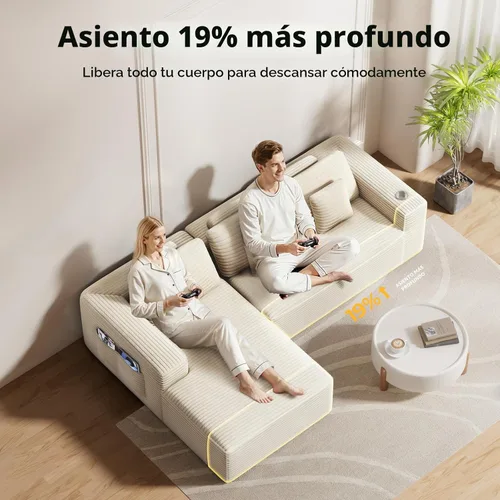 Miniatura 4 de CAMMOO Sofá seccional modular Cloud de 108 pulgadas en una caja, sofá seccional modular comprimido con asiento profundo, sofás de pana sin Beige