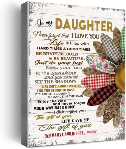 Miniatura 9 de Wailozco Lienzo colgante con texto en inglés "To My Beautiful Daughter", arte de pared enmarcado para decoración de pared de habitación de hija