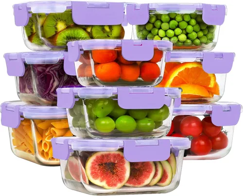 Miniatura 8 de HOMBERKING - Contenedores de vidrio con tapa para alimentos (18 piezas), contenedores de vidrio para comidas preparadas, cajas de vidrio herméticas