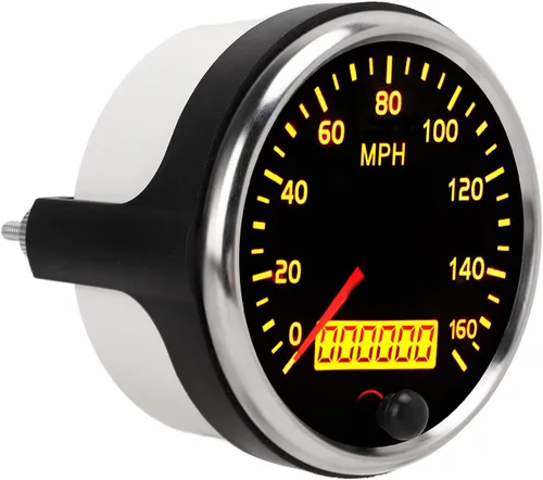 Acouto Velocímetro de 3.346 in, 3.3 pulgadas, 12 V/24 V, velocímetro de 0 a 160 MPH, pantalla LCD con retroiluminación ámbar blanco para automóvil,