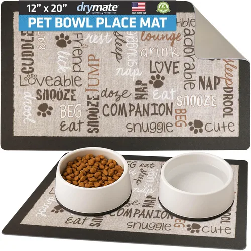 Miniatura 19 de Drymate Mantel individual con tazón para mascotas, tapete de alimentación para perros y gatos, tela absorbente, respaldo impermeable, Madera