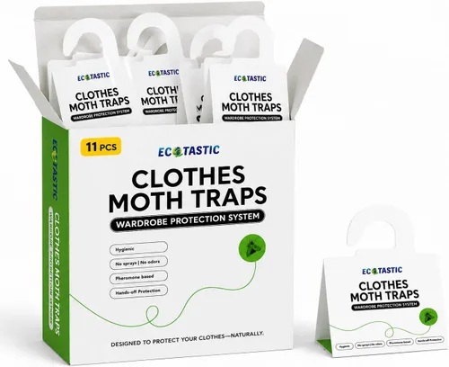 Miniatura 10 de Trampas para polillas de ropa, 6 unidades, plegables, control de complicaciones ecológico, tecnología de feromonas, bolas de naftalina de armario