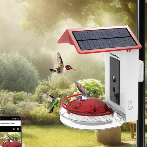 Miniatura 3 de Comedero inteligente para colibríes con cámara de video HD de 1080P, vista de 130°, reconocimiento de IA, control de aplicación, energía solar