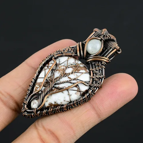 Miniatura 17 de Impresionante collar con colgante de árbol de la vida de cobre con piedras preciosas hechas a mano y cadena de 20 pulgadas, perfecto