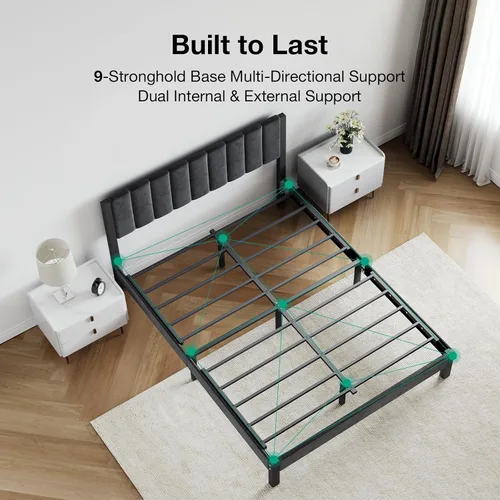 Miniatura 3 de Novilla Bed Frames with Piano Keys Headboard and Footboard, Metal Platform Bed Frame