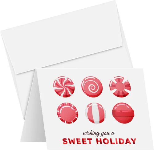 2026 Wishing You A Sweet Holiday! Tarjetas de felicitación – Caramelos de Navidad antiguos rojos y blancos – Saludos, invitaciones, agradecimientos,