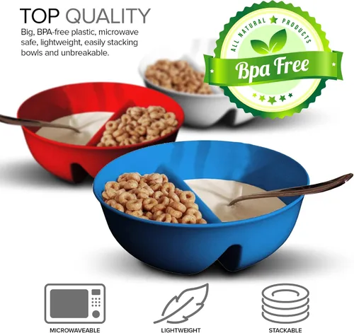 Miniatura 4 de Just Solutions Crunch - Cuenco para cereales antiempañamiento, mantiene los cereales crujientes, sin BPA, apto para microondas, helado, cobertura