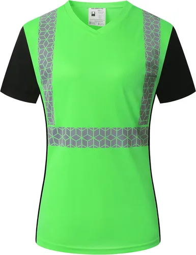 Miniatura 2 de Playera de Seguridad para Mujer, Camiseta Reflectante de Alta Visibilidad para Mujer con Patrón Reflectante Inusual, Manga Corta Transpirable Verde