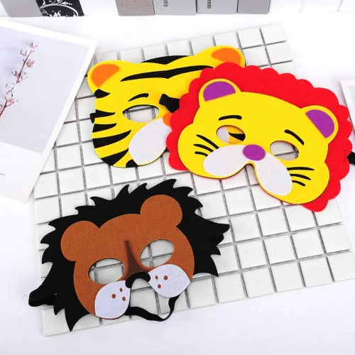 Miniatura 9 de ShaggyDogz 30 piezas de máscaras de animales de fieltro para niños, suministros para fiestas temáticas de la jungla..