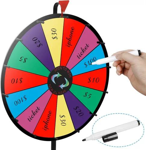 Miniatura 9 de JupiterForce Rueda de premio resistente de 24 pulgadas con soporte de suelo, 14 ranuras de color ruleta de mesa para carnaval, juego de la fortuna